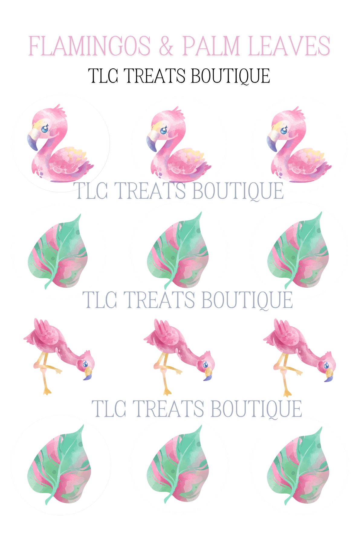 Flamingos and palm leaves