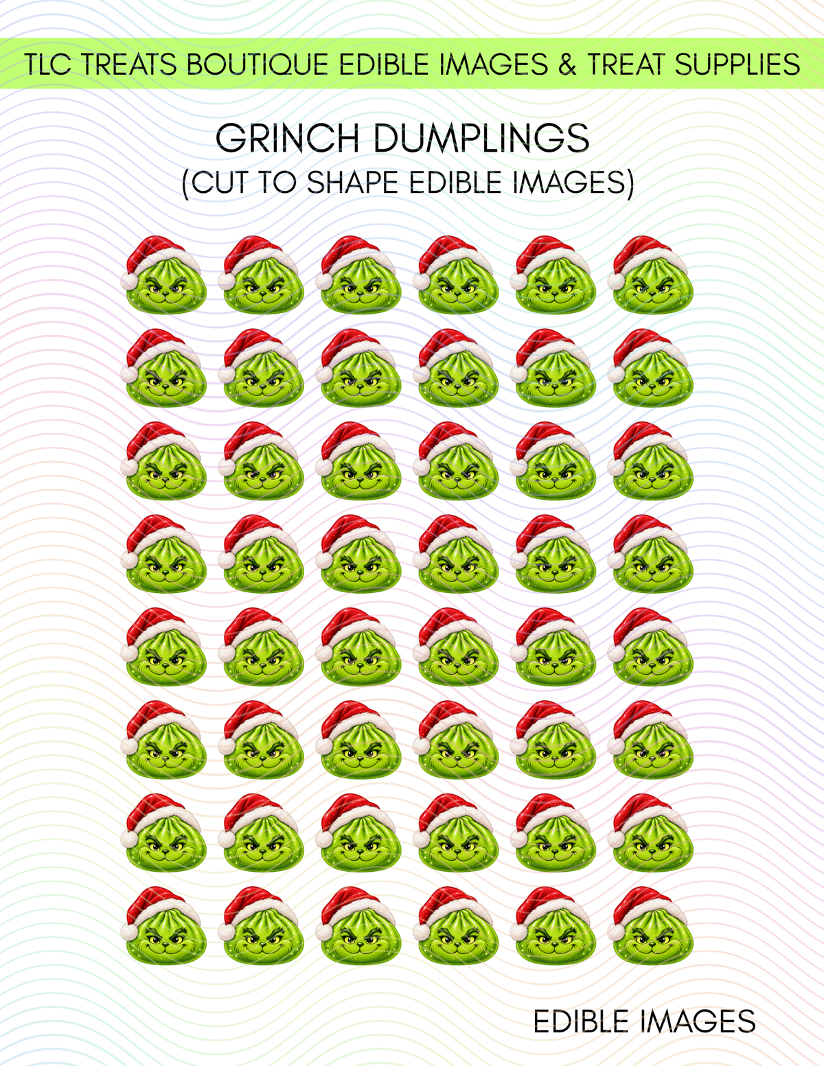 Grinch Dumplings- Edible Images, Cut-to-shape, Christmas Edible Images