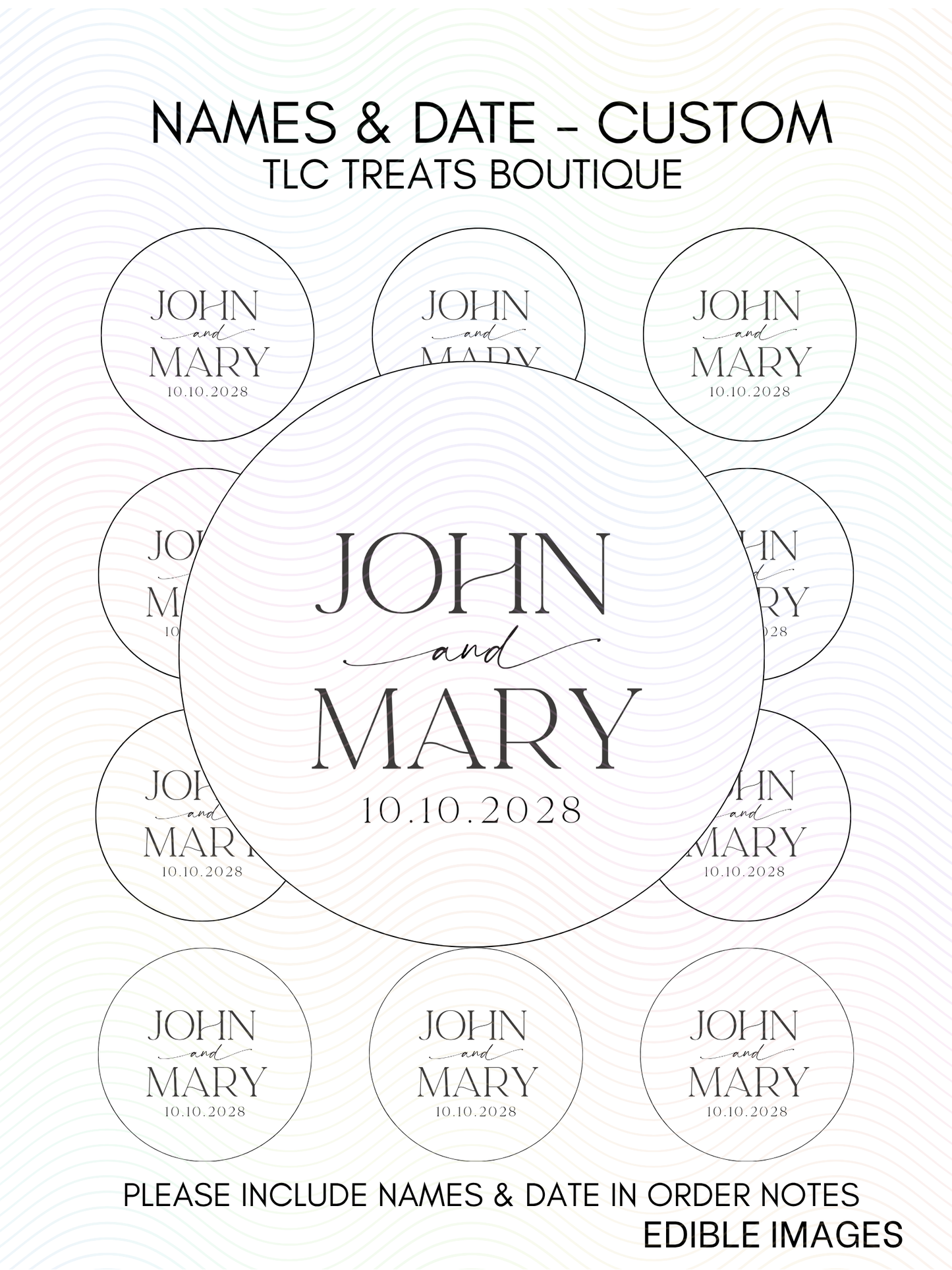 Name & Date - Custom Wedding Edible Image treat toppers