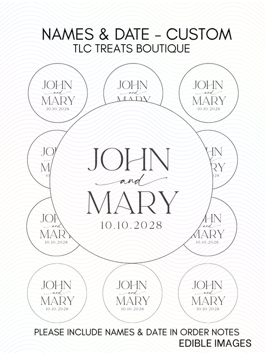 Name & Date - Custom Wedding Edible Image treat toppers