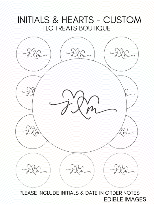 Initials & hearts - Custom Wedding Edible Image treat toppers