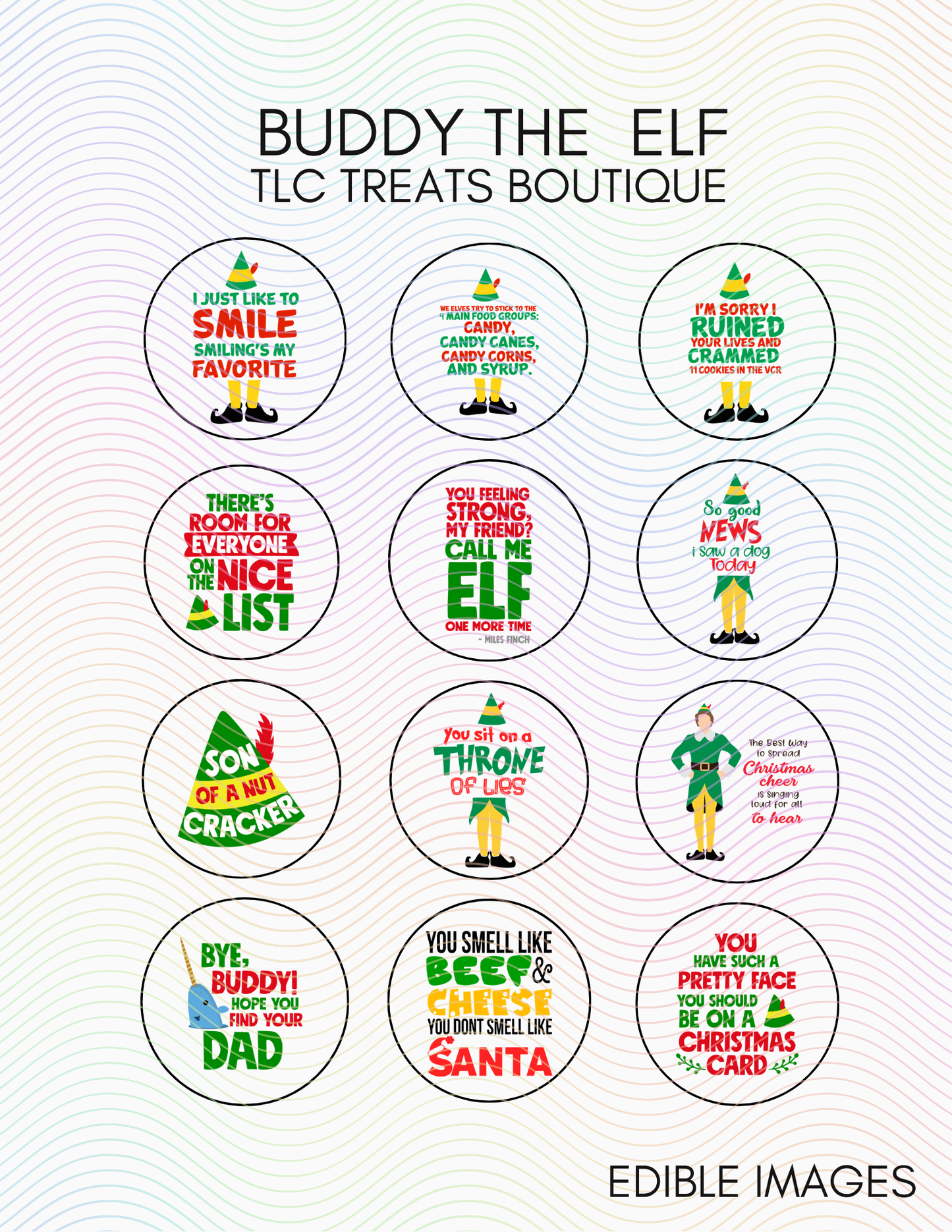 Buddy The Elf - Edible Images, Cupcake Toppers