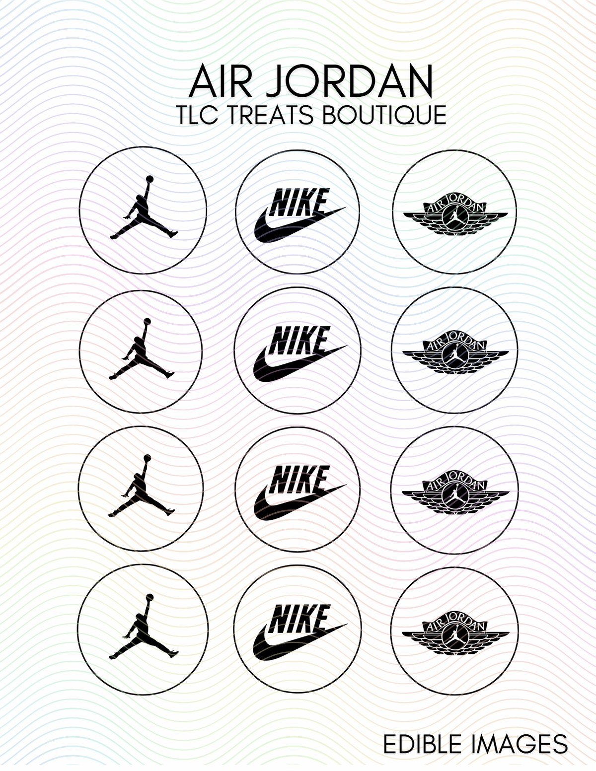 Air Jordan Edible Images, Nike, Basketball Edible Treat Toppers