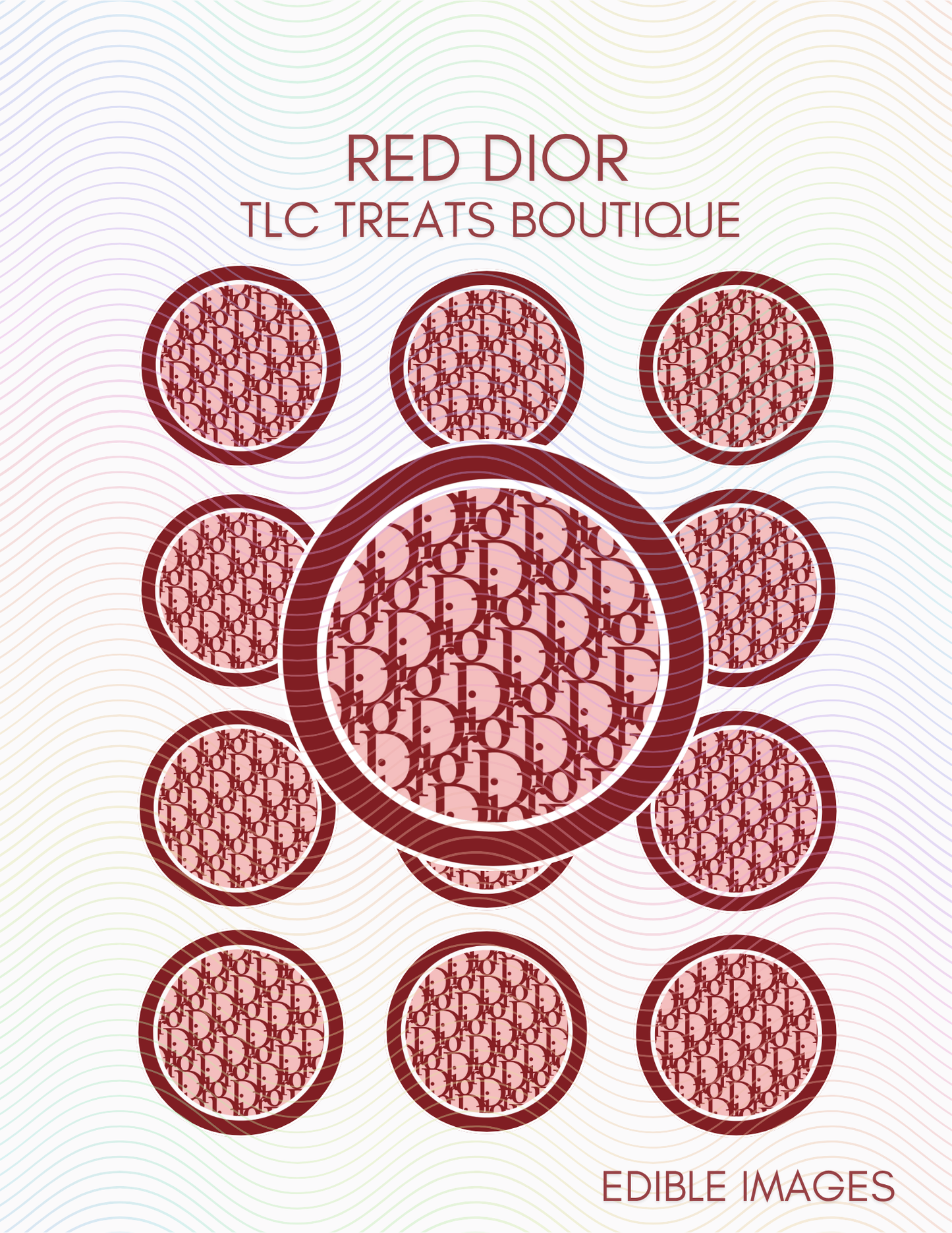 Red Dior Edible Images, Edible Treat Toppers, Birthday