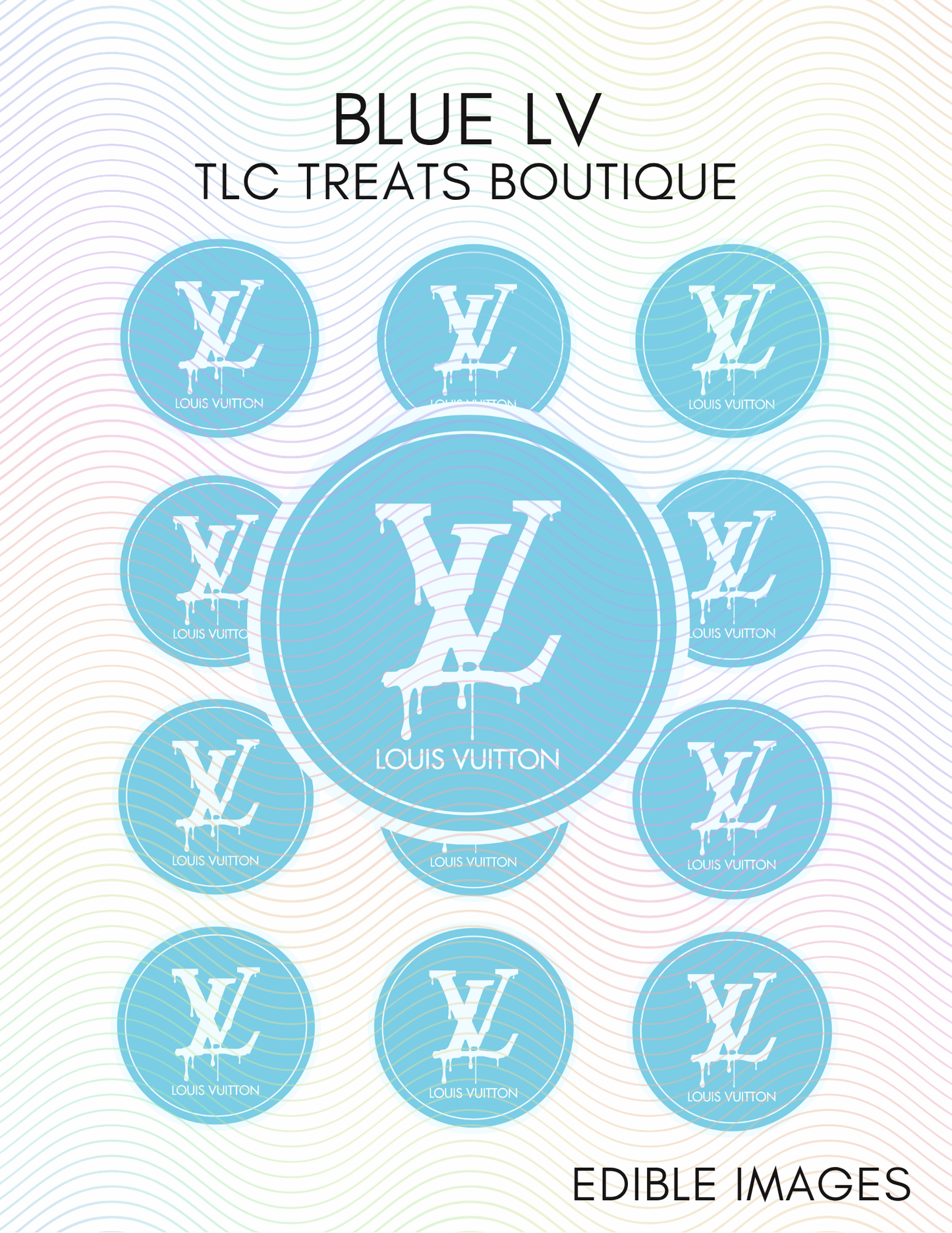 Blue LV Edible Images, Edible Treat Toppers, Birthday
