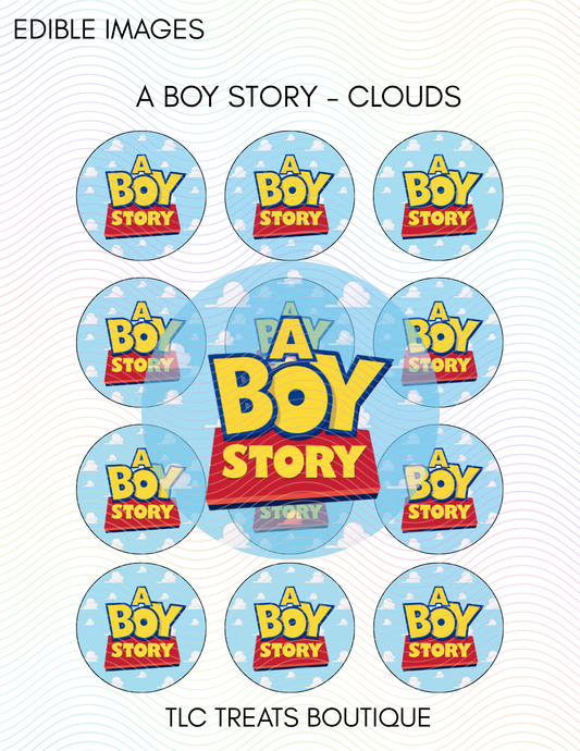 A Boy Story (Clouds) Edible Images, Toy Story Baby Shower, DIY treat decor