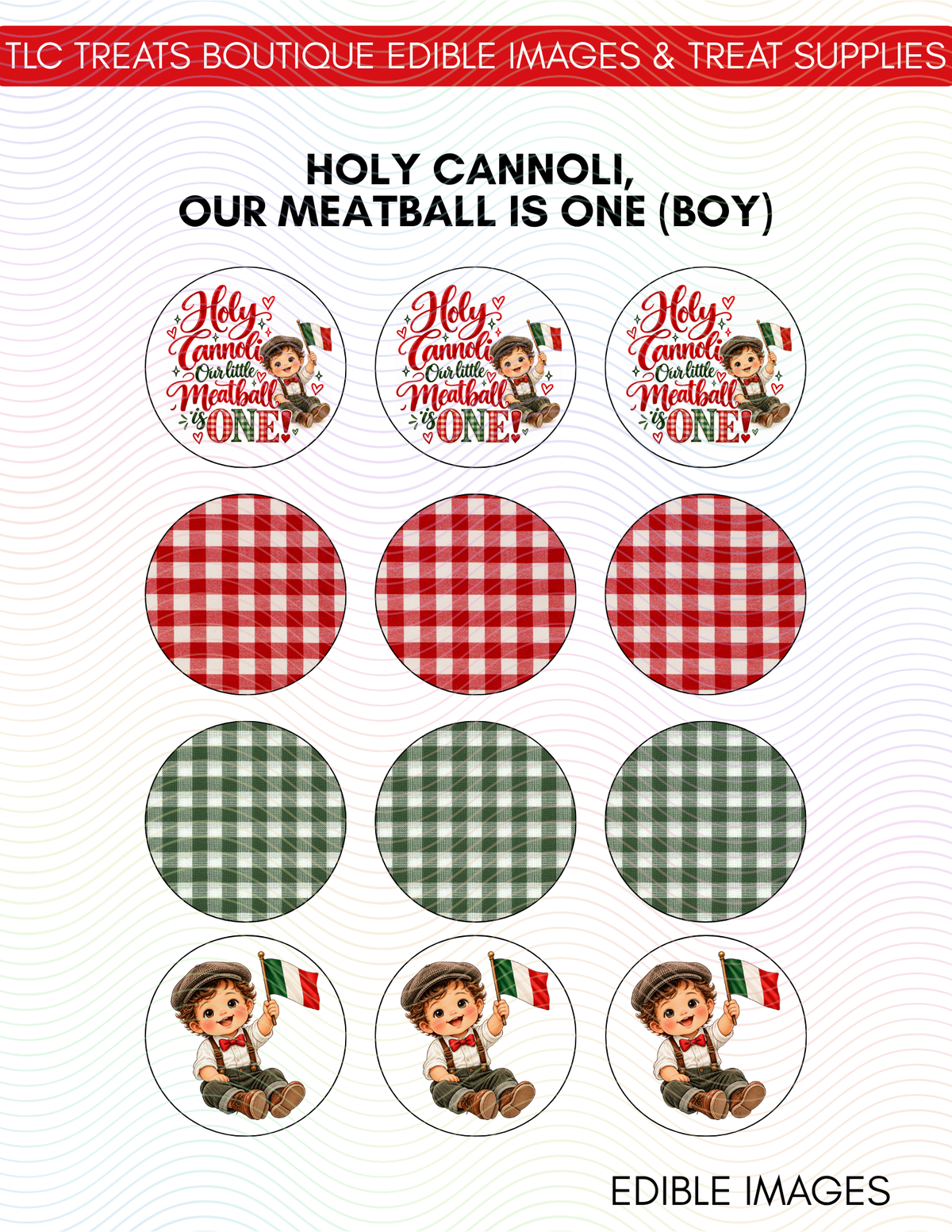 Holy Cannoli, our meatball is one (boy) - Edible Images/Cupcake Toppers