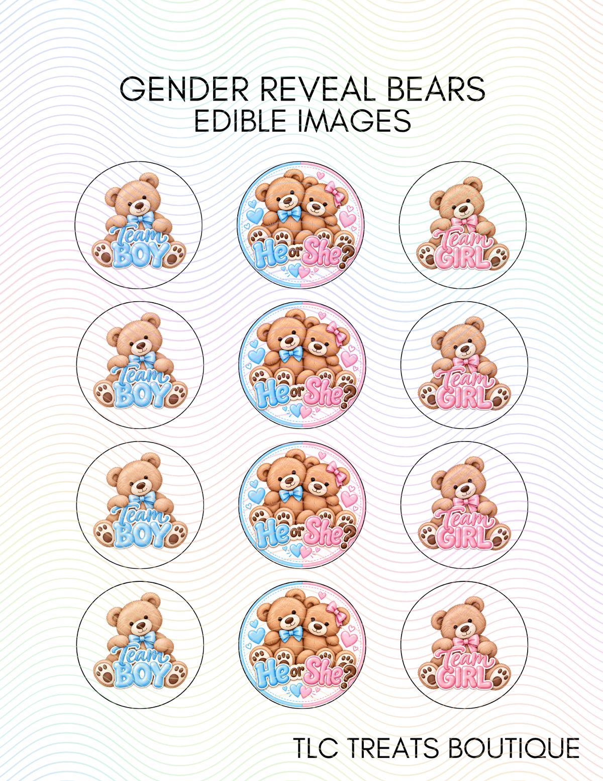 Gender Reveal Bears - Edible Images, Edible Treat Toppers
