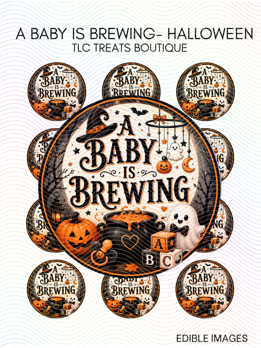 A baby is Brewing (Halloween) - Edible Images, Treat toppers