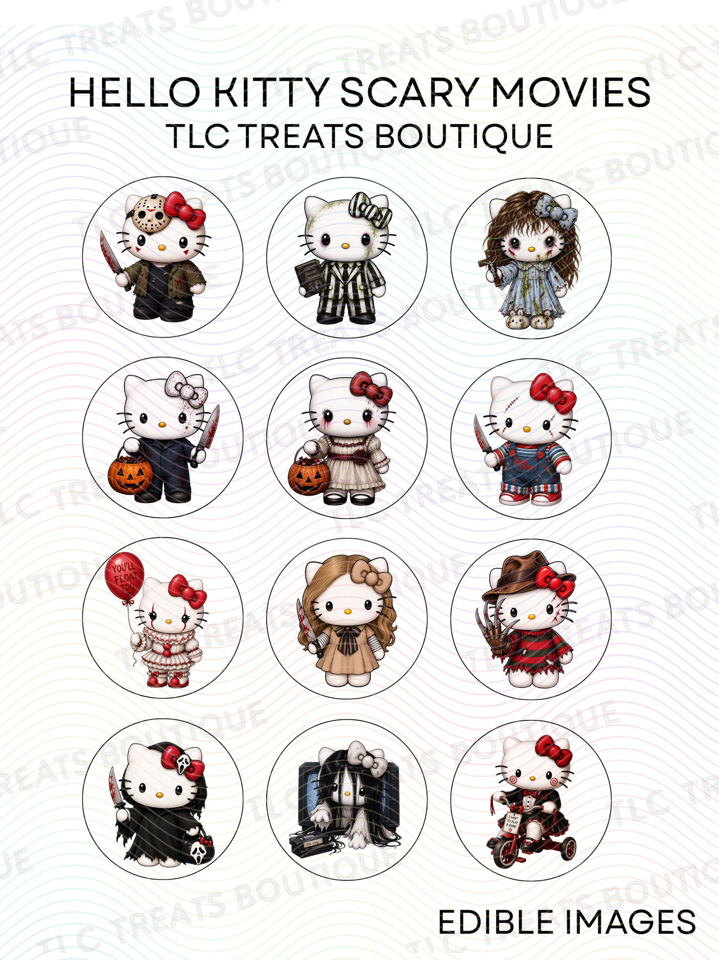 Hello Kitty Scary Movies - Edible Images, Halloween Treat toppers